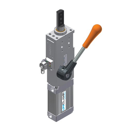 Pneumatic retractable locating pin unit with hand lever, Ø 50 mm